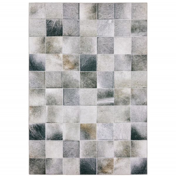 HomeRoots 5' Contemporary Geometric Power Loomed Area Rug in Grey, Charcoal, Brown & Beige - Stain Resistant Design 5' X 7' 509482