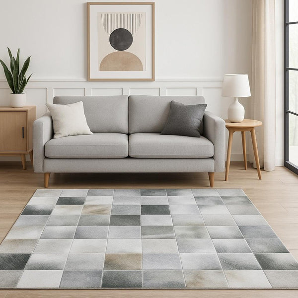 HomeRoots 5' Contemporary Geometric Power Loomed Area Rug in Grey, Charcoal, Brown & Beige - Stain Resistant Design 5' X 7' 509482