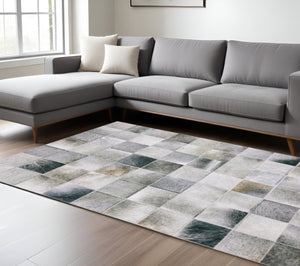HomeRoots 5' Contemporary Geometric Power Loomed Area Rug in Grey, Charcoal, Brown & Beige - Stain Resistant Design 9' X 12' 509484