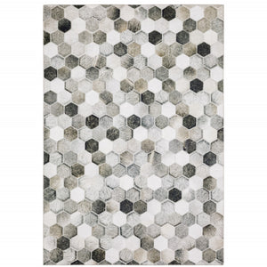 HomeRoots 5' Contemporary Geometric Area Rug in Grey, Charcoal, Tan, and Ivory - Stain-Resistant and Durable 5' X 7' 509486