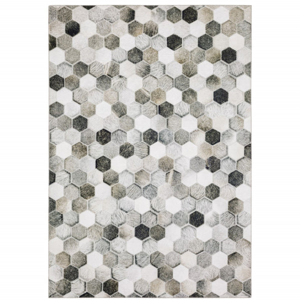 HomeRoots 5' Contemporary Geometric Area Rug in Grey, Charcoal, Tan, and Ivory - Stain-Resistant and Durable 5' X 7' 509486