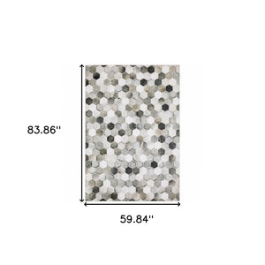 HomeRoots 5' Contemporary Geometric Area Rug in Grey, Charcoal, Tan, and Ivory - Stain-Resistant and Durable 5' X 7' 509486