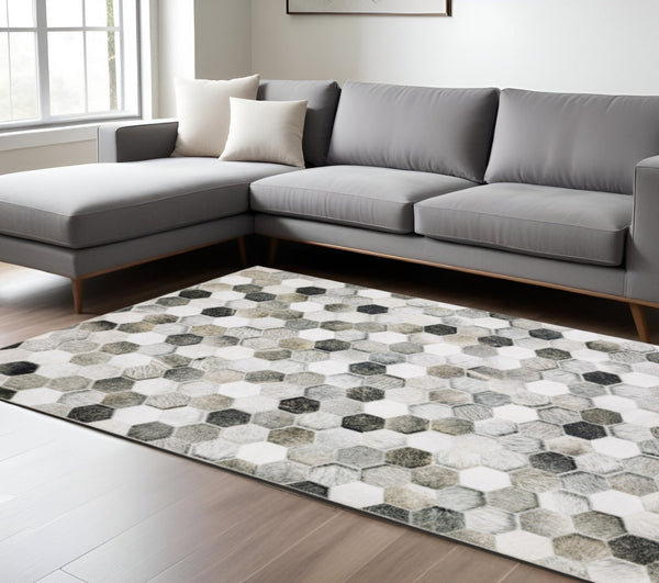 HomeRoots 5' Contemporary Geometric Area Rug in Grey, Charcoal, Tan, and Ivory - Stain-Resistant and Durable 8' X 10' 509487