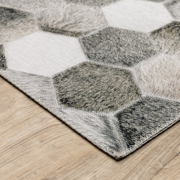 HomeRoots 5' Contemporary Geometric Area Rug in Grey, Charcoal, Tan, and Ivory - Stain-Resistant and Durable 8' X 10' 509487