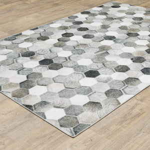 HomeRoots 5' Contemporary Geometric Area Rug in Grey, Charcoal, Tan, and Ivory - Stain-Resistant and Durable 8' X 10' 509487