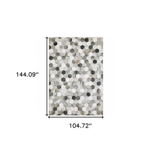HomeRoots 5' Contemporary Geometric Area Rug in Grey, Charcoal, Tan, and Ivory - Stain-Resistant and Durable 9' X 12' 509488
