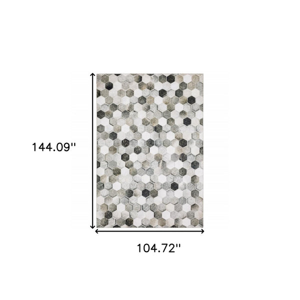 HomeRoots 5' Contemporary Geometric Area Rug in Grey, Charcoal, Tan, and Ivory - Stain-Resistant and Durable 9' X 12' 509488