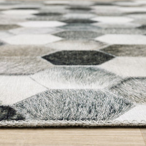 HomeRoots 5' Contemporary Geometric Area Rug in Grey, Charcoal, Tan, and Ivory - Stain-Resistant and Durable 9' X 12' 509488