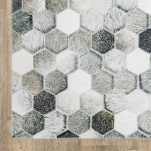 HomeRoots 5' Contemporary Geometric Area Rug in Grey, Charcoal, Tan, and Ivory - Stain-Resistant and Durable 9' X 12' 509488