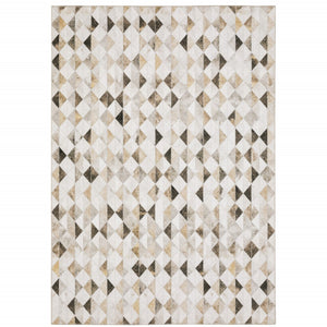 HomeRoots 5' Stylish Geometric Area Rug in Beige, Brown, Grey, and Ivory - Stain Resistant & Modern Design! 5' X 7' 509490