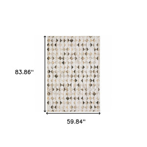 HomeRoots 5' Stylish Geometric Area Rug in Beige, Brown, Grey, and Ivory - Stain Resistant & Modern Design! 5' X 7' 509490