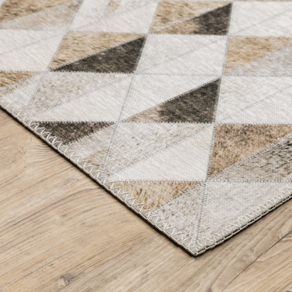 HomeRoots 5' Stylish Geometric Area Rug in Beige, Brown, Grey, and Ivory - Stain Resistant & Modern Design! 8' X 10' 509491