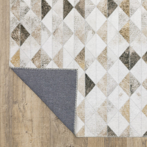 HomeRoots 5' Stylish Geometric Area Rug in Beige, Brown, Grey, and Ivory - Stain Resistant & Modern Design! 8' X 10' 509491