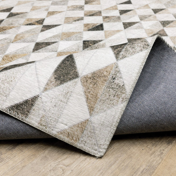 HomeRoots 5' Stylish Geometric Area Rug in Beige, Brown, Grey, and Ivory - Stain Resistant & Modern Design! 8' X 10' 509491