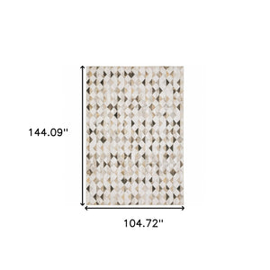 HomeRoots 5' Stylish Geometric Area Rug in Beige, Brown, Grey, and Ivory - Stain Resistant & Modern Design! 9' X 12' 509492