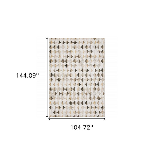 HomeRoots 5' Stylish Geometric Area Rug in Beige, Brown, Grey, and Ivory - Stain Resistant & Modern Design! 9' X 12' 509492
