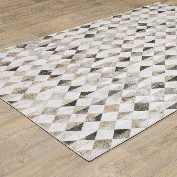 HomeRoots 5' Stylish Geometric Area Rug in Beige, Brown, Grey, and Ivory - Stain Resistant & Modern Design! 9' X 12' 509492