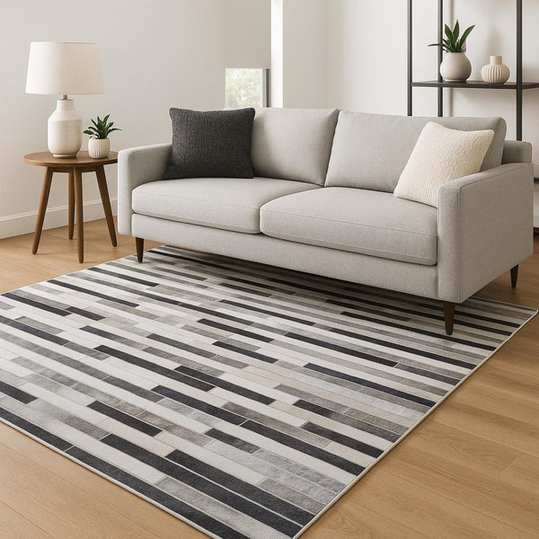 HomeRoots 5' Modern Geometric Area Rug in Grey, Charcoal & Beige - Stain Resistant for Easy Care & Style 5' X 7' 509494