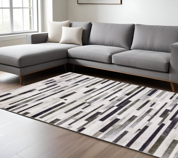 HomeRoots 5' Modern Geometric Area Rug in Grey, Charcoal & Beige - Stain Resistant for Easy Care & Style 9' X 12' 509496