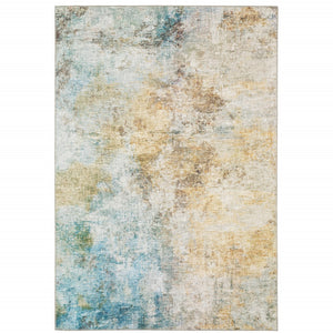 HomeRoots 5' Contemporary Blue and Yellow Abstract Area Rug - Durable, Stain-Resistant Design for Modern Spaces 5' X 7' 509498
