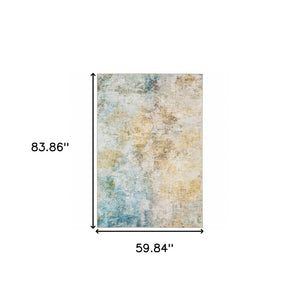 HomeRoots 5' Contemporary Blue and Yellow Abstract Area Rug - Durable, Stain-Resistant Design for Modern Spaces 5' X 7' 509498