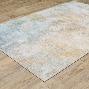 HomeRoots 5' Contemporary Blue and Yellow Abstract Area Rug - Durable, Stain-Resistant Design for Modern Spaces 5' X 7' 509498