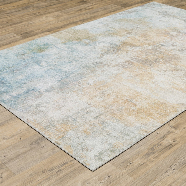 HomeRoots 5' Contemporary Blue and Yellow Abstract Area Rug - Durable, Stain-Resistant Design for Modern Spaces 5' X 7' 509498