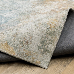 HomeRoots 5' Contemporary Blue and Yellow Abstract Area Rug - Durable, Stain-Resistant Design for Modern Spaces 5' X 7' 509498