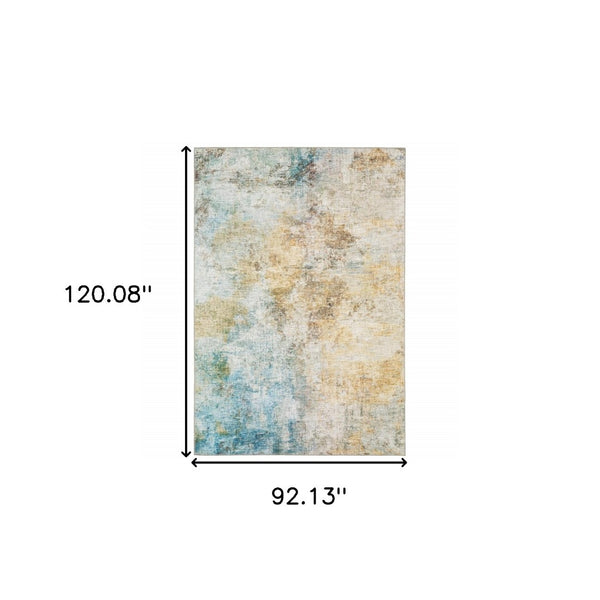 HomeRoots 5' Contemporary Blue and Yellow Abstract Area Rug - Durable, Stain-Resistant Design for Modern Spaces 8' X 10' 509499