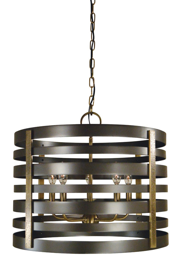 Framburg 5-light Urban Farmhouse Dining Chandelier With Hammered Brass Supports – Made In The Usa! Mahogany Bronze With Antique Brass Accents Metal 5095 Mb/Ab