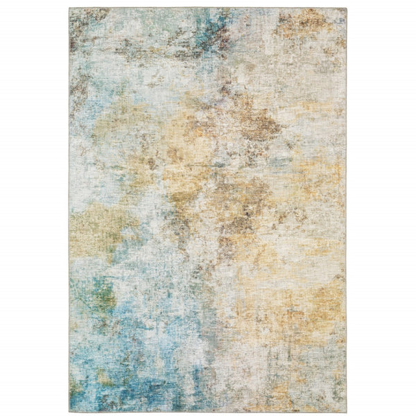 HomeRoots 5' Contemporary Blue and Yellow Abstract Area Rug - Durable, Stain-Resistant Design for Modern Spaces 9' X 12' 509500
