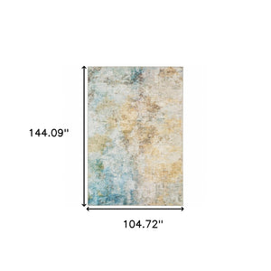 HomeRoots 5' Contemporary Blue and Yellow Abstract Area Rug - Durable, Stain-Resistant Design for Modern Spaces 9' X 12' 509500