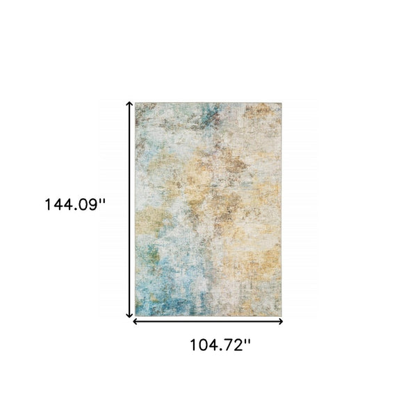 HomeRoots 5' Contemporary Blue and Yellow Abstract Area Rug - Durable, Stain-Resistant Design for Modern Spaces 9' X 12' 509500