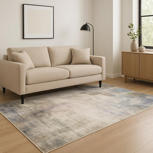 HomeRoots 5' Abstract Power Loom Area Rug in Multi-Tonal Beige, Blue, Grey, Green, Brown & Purple for Homes 5' X 7' 509502