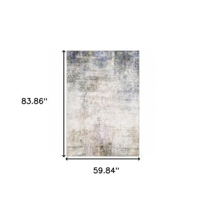 HomeRoots 5' Abstract Power Loom Area Rug in Multi-Tonal Beige, Blue, Grey, Green, Brown & Purple for Homes 5' X 7' 509502