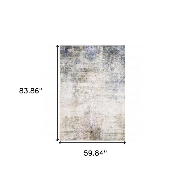HomeRoots 5' Abstract Power Loom Area Rug in Multi-Tonal Beige, Blue, Grey, Green, Brown & Purple for Homes 5' X 7' 509502