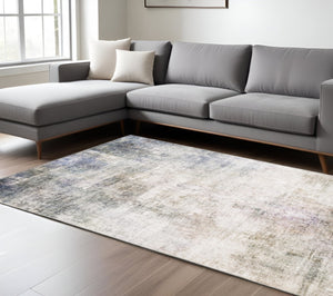 HomeRoots 5' Abstract Power Loom Area Rug in Multi-Tonal Beige, Blue, Grey, Green, Brown & Purple for Homes 8' X 10' 509503