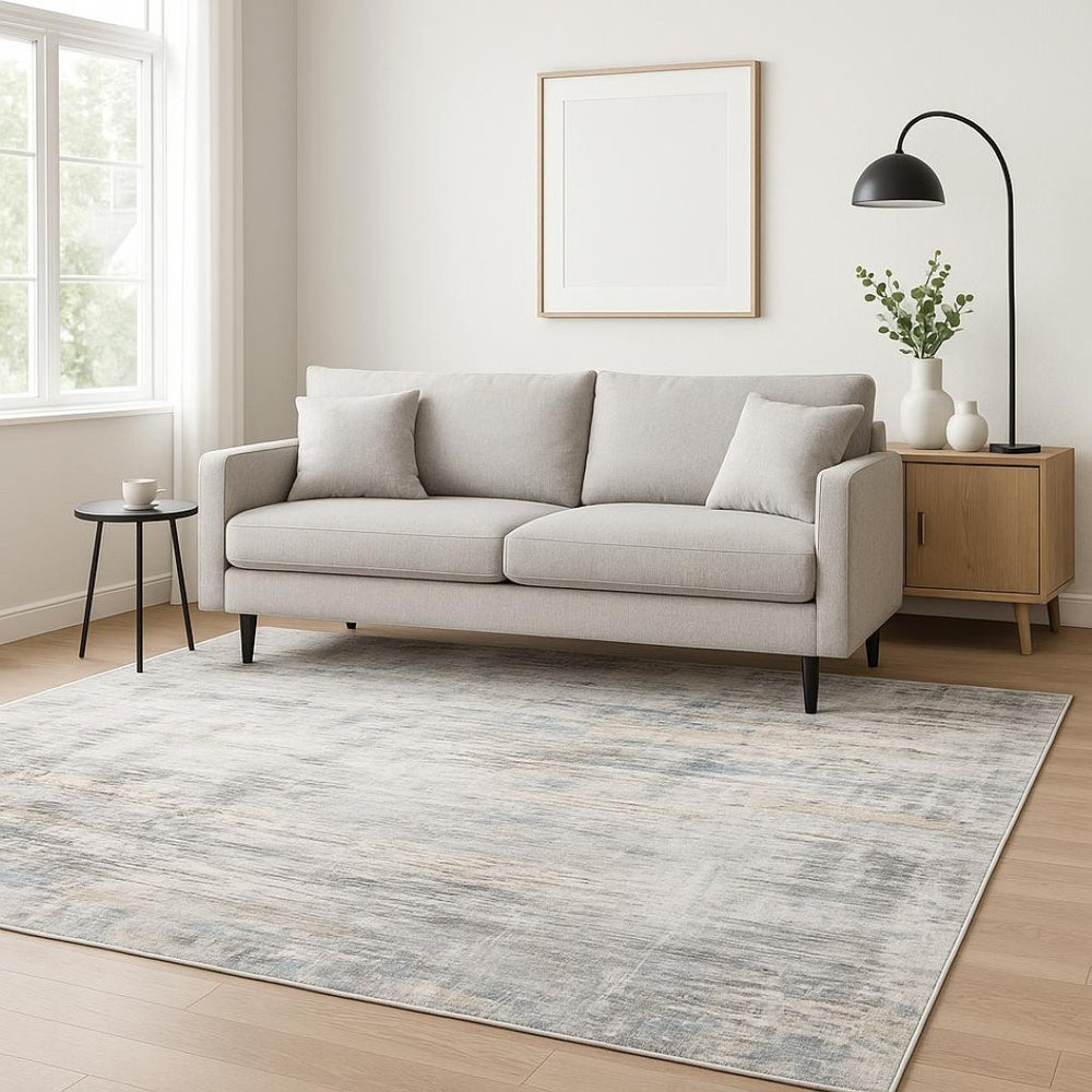 HomeRoots 5' Gray And Ivory Abstract Area Rug - Modern, Stain-Resistant Design for Busy Homes and Stylish Spaces 5' X 7' 509506