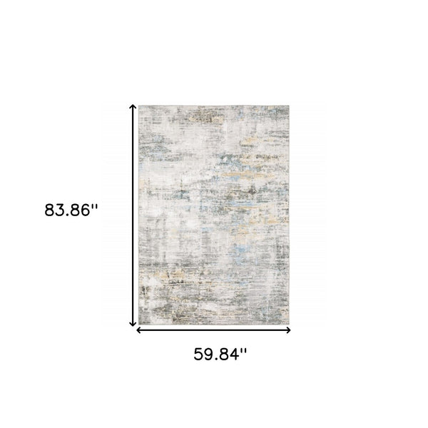 HomeRoots 5' Gray And Ivory Abstract Area Rug - Modern, Stain-Resistant Design for Busy Homes and Stylish Spaces 5' X 7' 509506