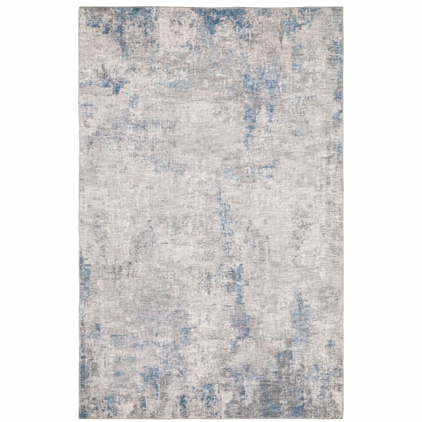 HomeRoots 5' Contemporary Grey and Blue Abstract Power Loom Area Rug - Stain Resistant, Ideal for High-Traffic Spaces 5' X 7' 509510