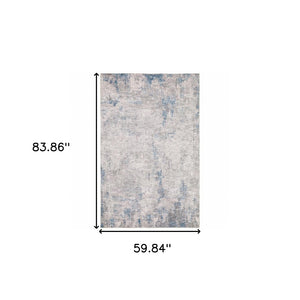 HomeRoots 5' Contemporary Grey and Blue Abstract Power Loom Area Rug - Stain Resistant, Ideal for High-Traffic Spaces 5' X 7' 509510