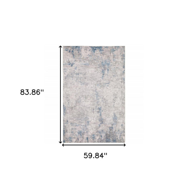 HomeRoots 5' Contemporary Grey and Blue Abstract Power Loom Area Rug - Stain Resistant, Ideal for High-Traffic Spaces 5' X 7' 509510