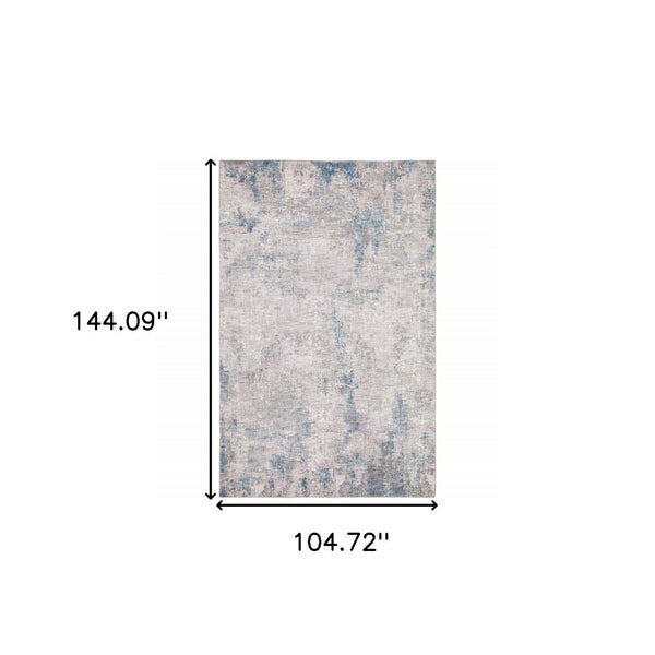 HomeRoots 5' Contemporary Grey and Blue Abstract Power Loom Area Rug - Stain Resistant, Ideal for High-Traffic Spaces 9' X 12' 509512