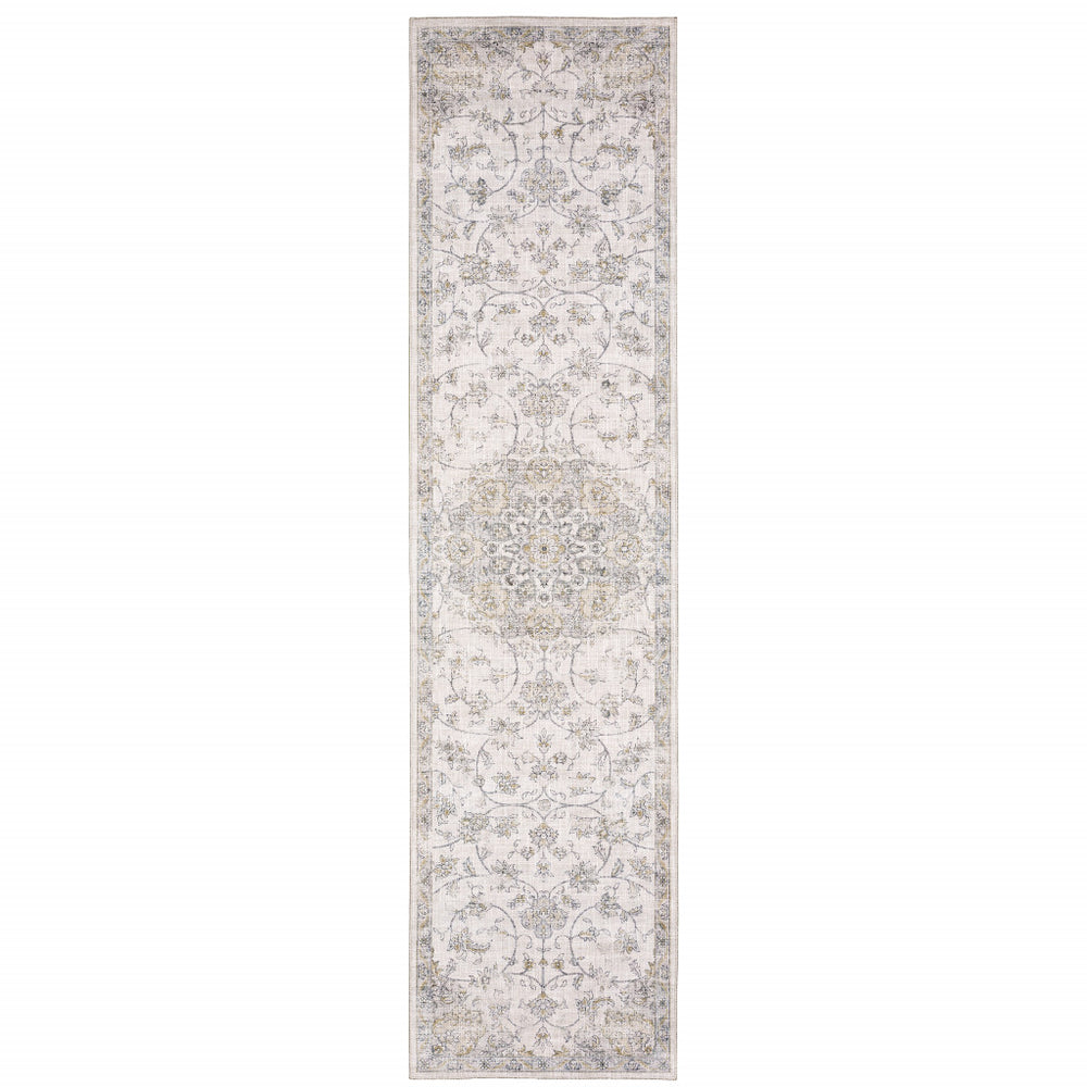 Homeroots 8' Beige And Ivory Oriental Power Loom Runner Rug  Polyester 509513