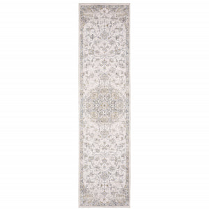 Homeroots 8' Beige And Ivory Oriental Power Loom Runner Rug  Polyester 509513