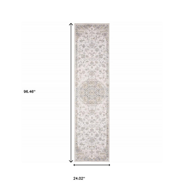 Homeroots 8' Beige And Ivory Oriental Power Loom Runner Rug  Polyester 509513