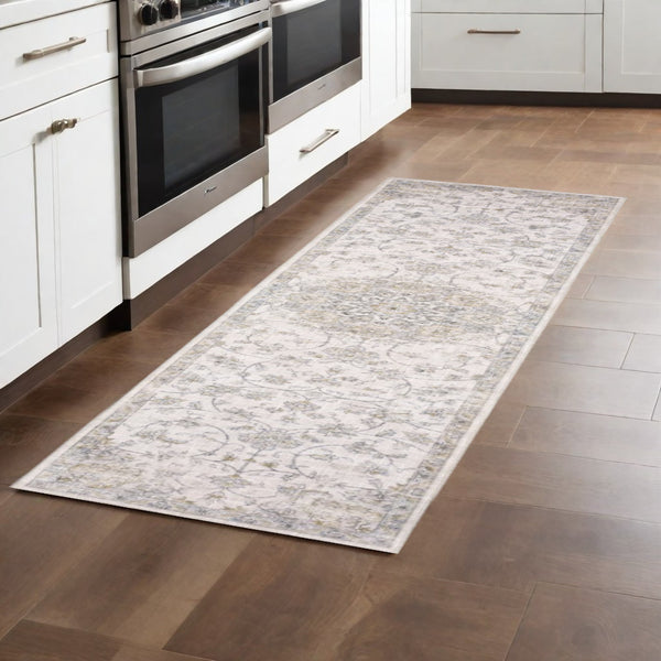 Homeroots 8' Beige And Ivory Oriental Power Loom Runner Rug  Polyester 509513