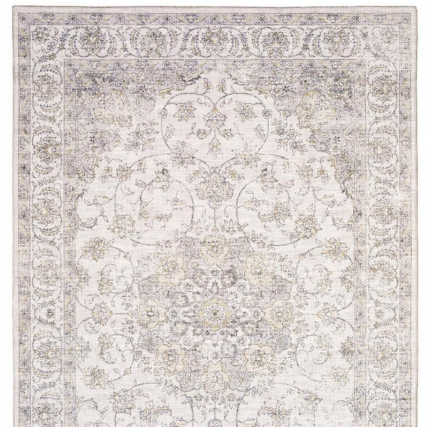 HomeRoots 5' Beige Gold and Grey Oriental Area Rug - Durable, Stain-Resistant, Perfect for High-Traffic Spaces 5' X 7' 509514