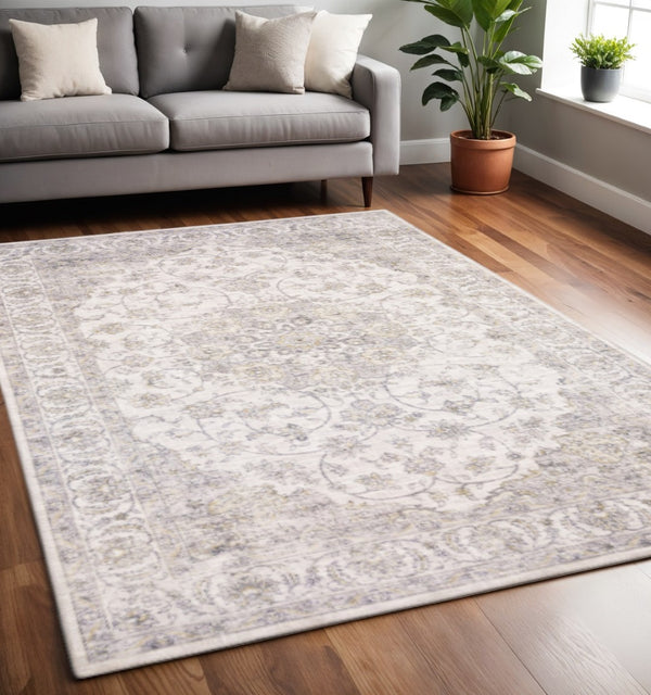 HomeRoots 5' Beige Gold and Grey Oriental Area Rug - Durable, Stain-Resistant, Perfect for High-Traffic Spaces 5' X 7' 509514
