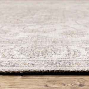 Homeroots 5' X 7' Beige Gold And Grey Oriental Power Loom Stain Resistant Area Rug  Polyester 509514